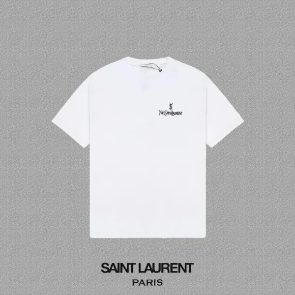 Saint Laurent Logo-Embroidered White T-Shirt - 1