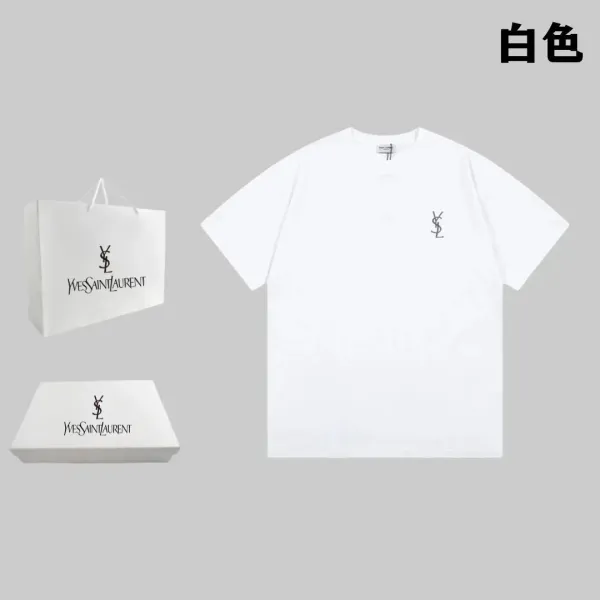 Saint Laurent Monogram Logo White T-Shirt - 1