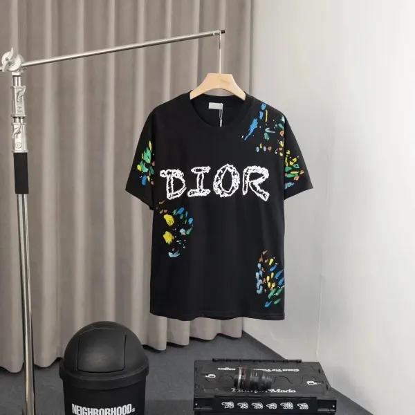 Dior Paint Splatter Logo T-Shirt Black - 1