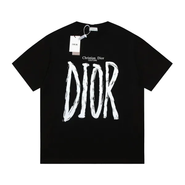 Dior Christian Dior Couture Brushstroke Logo Black T-Shirt - 1