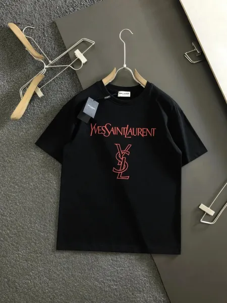 Saint Laurent YSL Logo Print Black T-Shirt - 1