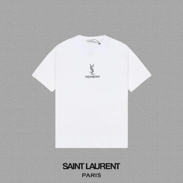 Saint Laurent Monogram Logo White T-Shirt - 1