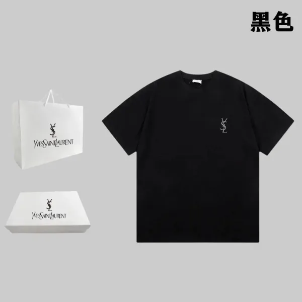 Saint Laurent Monogram Embroidered Black T-Shirt - 1