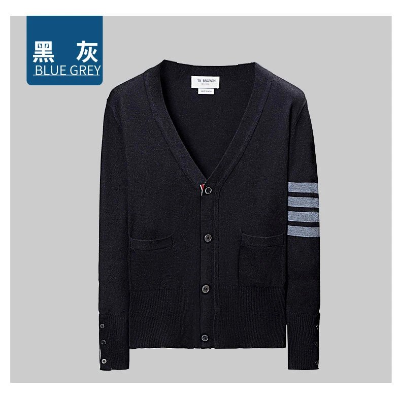 Thom Browne Four-Bar Stripe White V-Neck Cardigan - 14