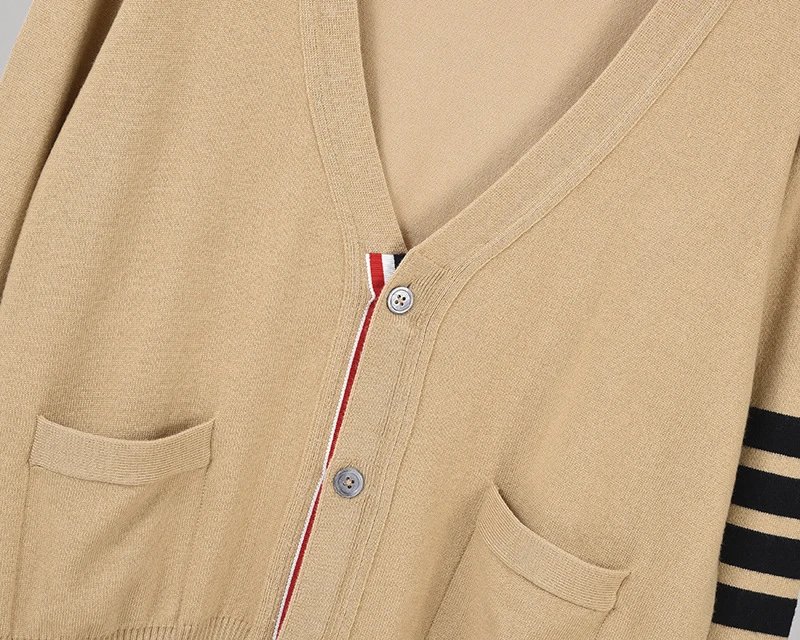 Thom Browne Four-Bar Stripe White V-Neck Cardigan - 20