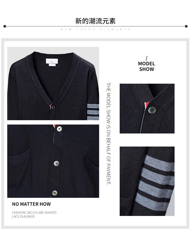 Thom Browne Four-Bar Stripe White V-Neck Cardigan - 6