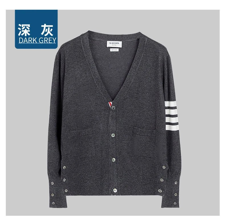 Thom Browne Four-Bar Stripe White V-Neck Cardigan - 10