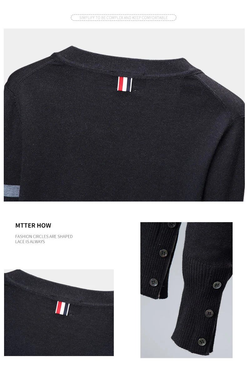 Thom Browne Four-Bar Stripe White V-Neck Cardigan - 7
