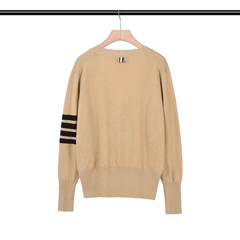 Thom Browne Four-Bar Stripe White V-Neck Cardigan - 18
