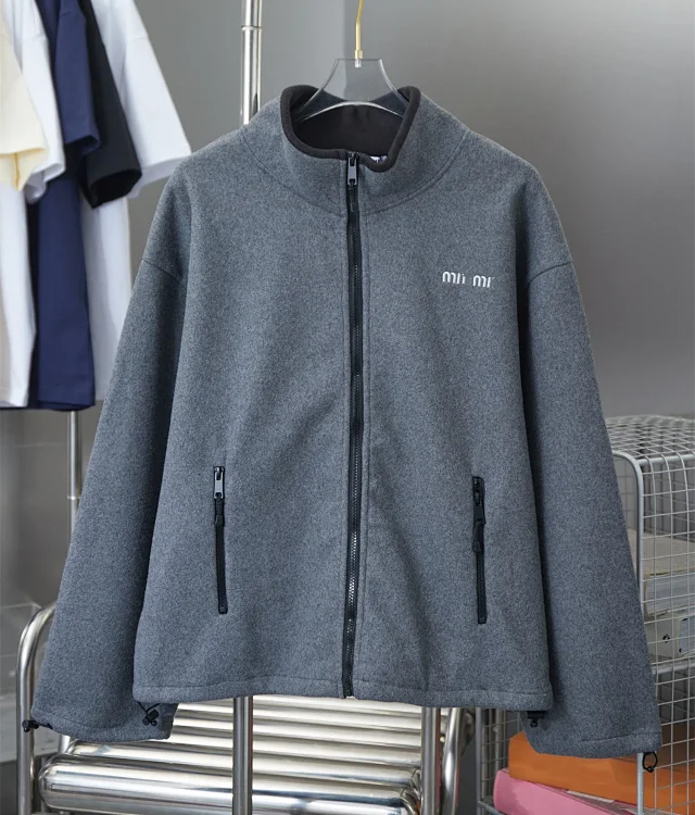Miu Jackets Embroidered Logo Zip-Up Fleece Jacket product detail image 8