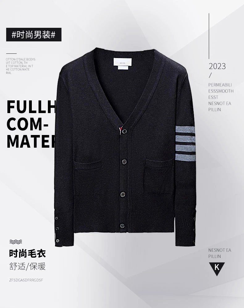 Thom Browne Four-Bar Stripe White V-Neck Cardigan - 3