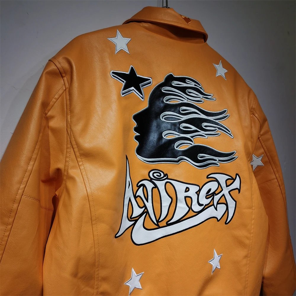 Amiri Rex 50 Star-Embroidered Leather Jacket Orange - 24