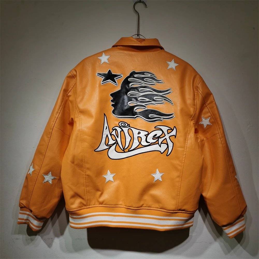 Amiri Rex 50 Star-Embroidered Leather Jacket Orange - 30