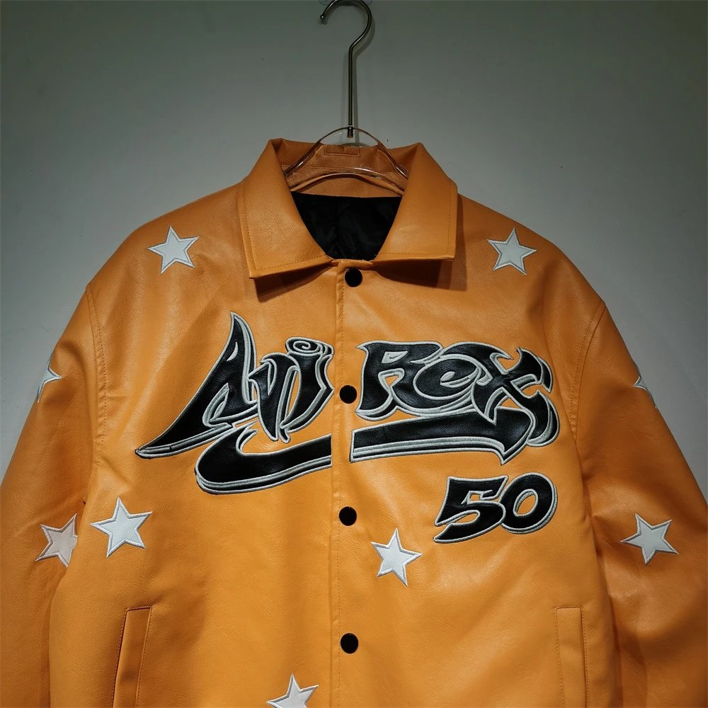 Amiri Rex 50 Star-Embroidered Leather Jacket Orange - 28