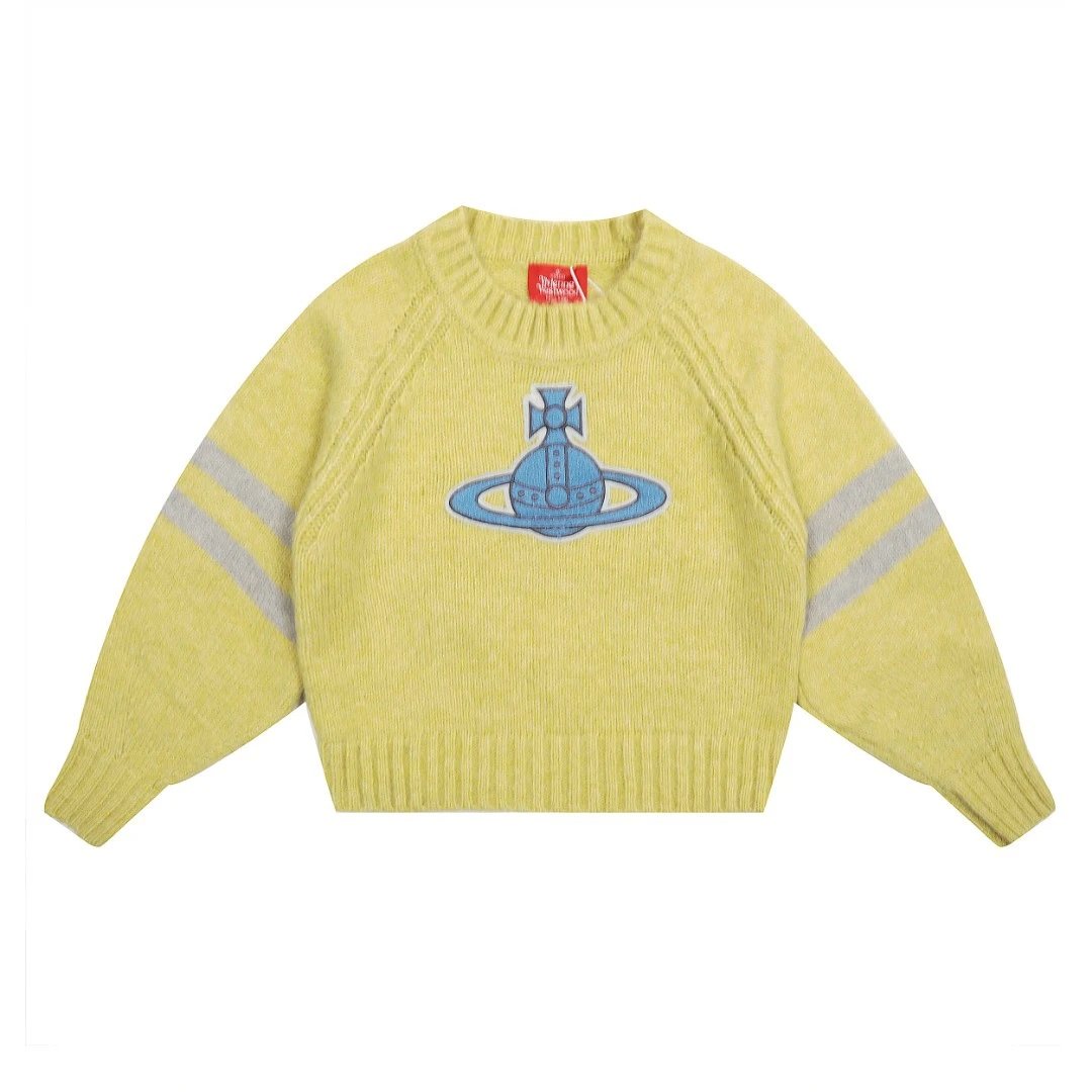 Vivienne Westwood Knitwear Orb Embroidered Striped-Sleeve Crewneck Sweater image 3