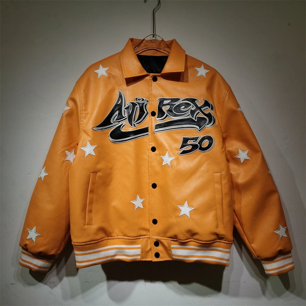 Amiri Rex 50 Star-Embroidered Leather Jacket Orange - 29