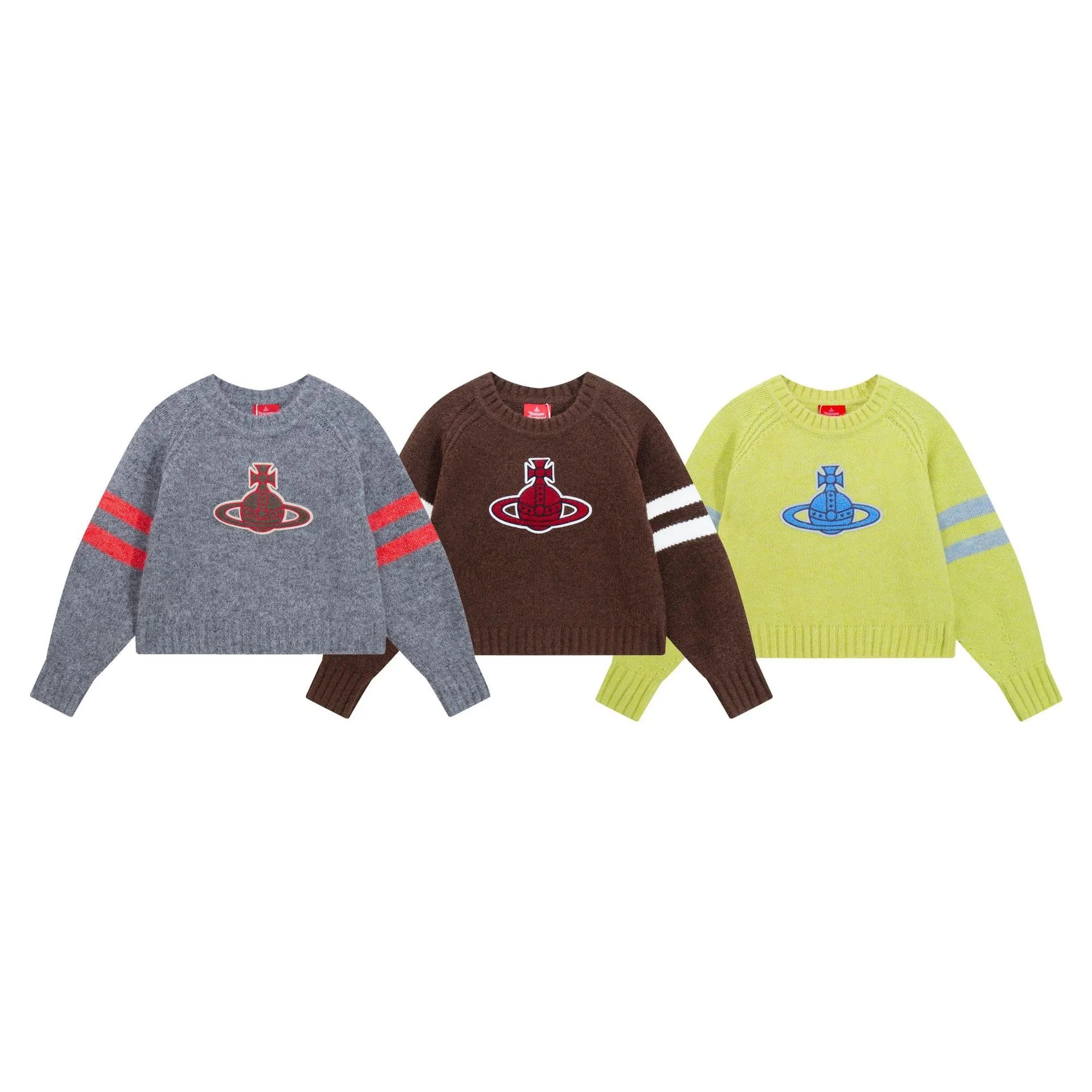 Vivienne Westwood Knitwear Orb Embroidered Striped-Sleeve Crewneck Sweater image 1