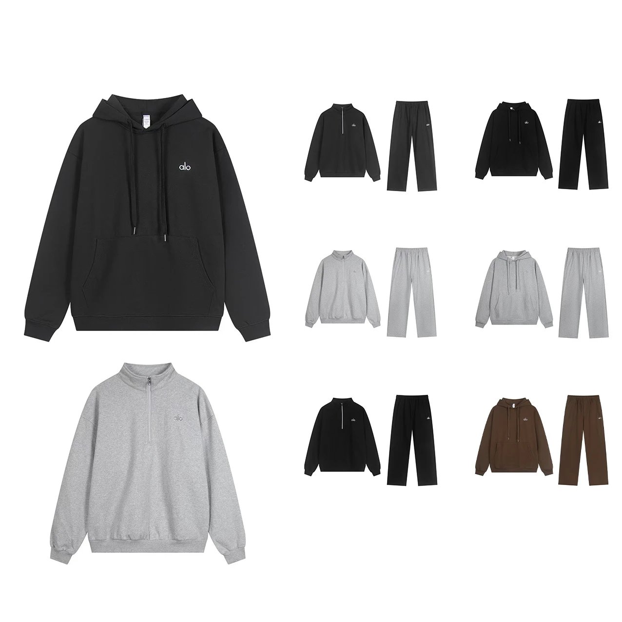 连帽半拉链卫衣休闲外套套装