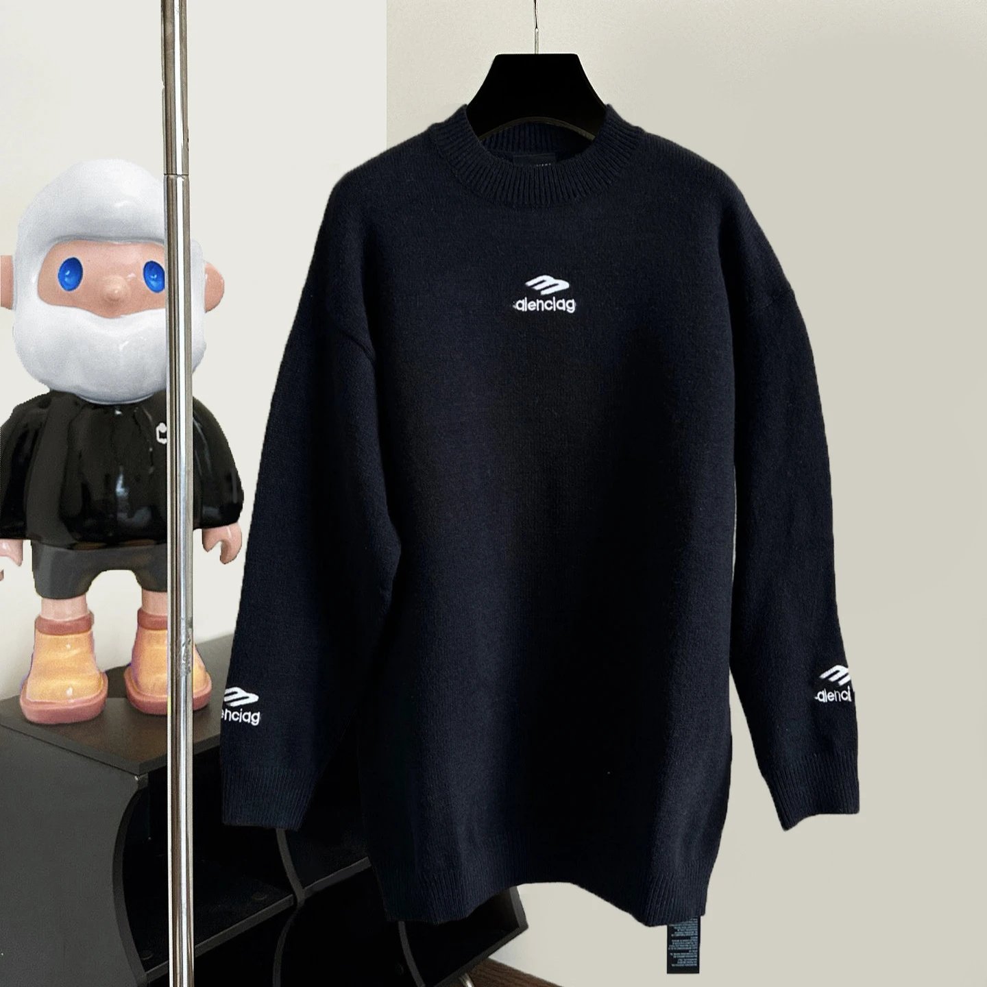 Balenciaga Logo Embroidered Knit Sweater Black