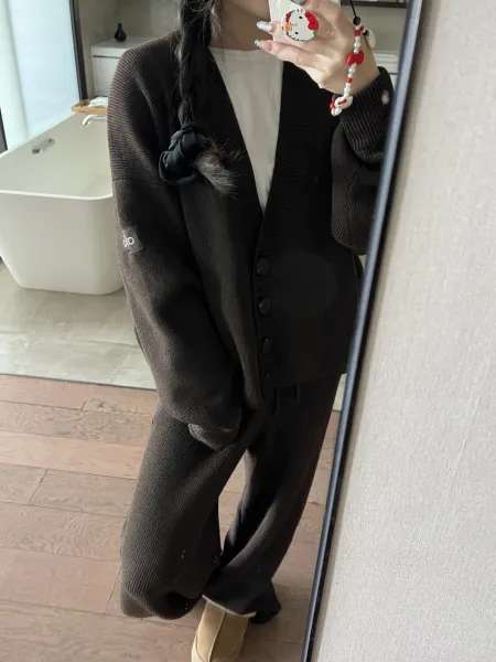 Alo Knit V-Neck Cardigan Brown - 7