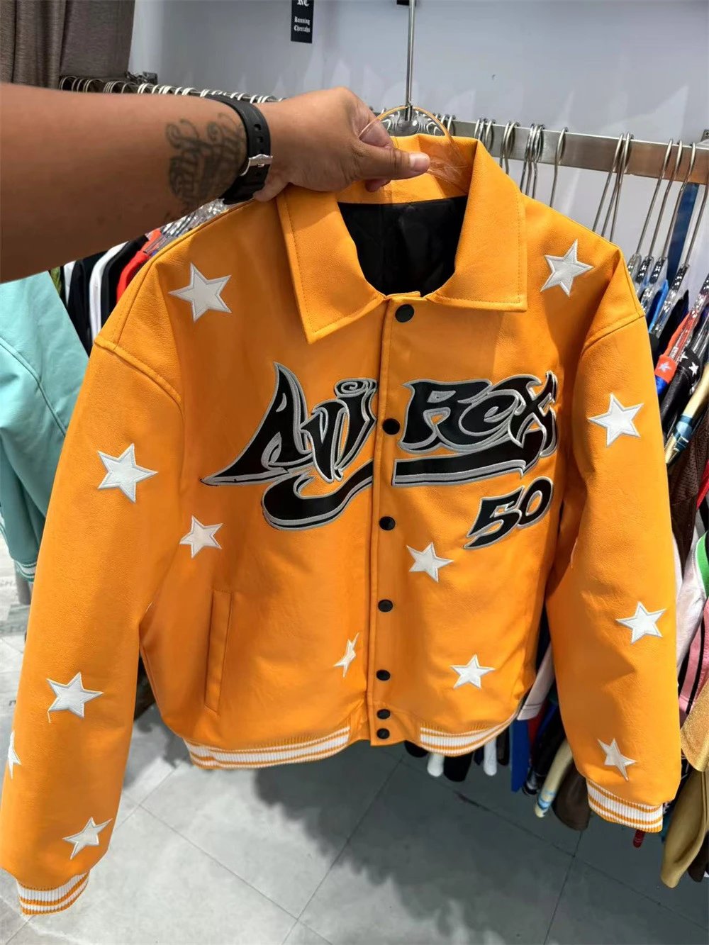Amiri Rex 50 Star-Embroidered Leather Jacket Orange - 19