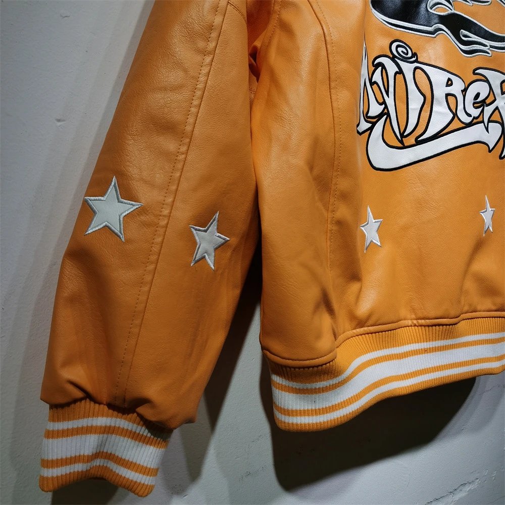 Amiri Rex 50 Star-Embroidered Leather Jacket Orange - 22