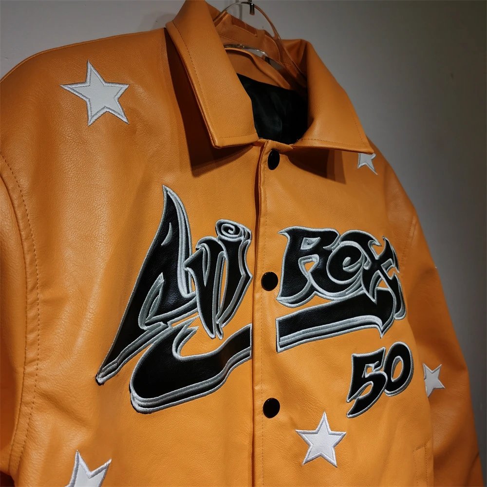 Amiri Rex 50 Star-Embroidered Leather Jacket Orange - 26