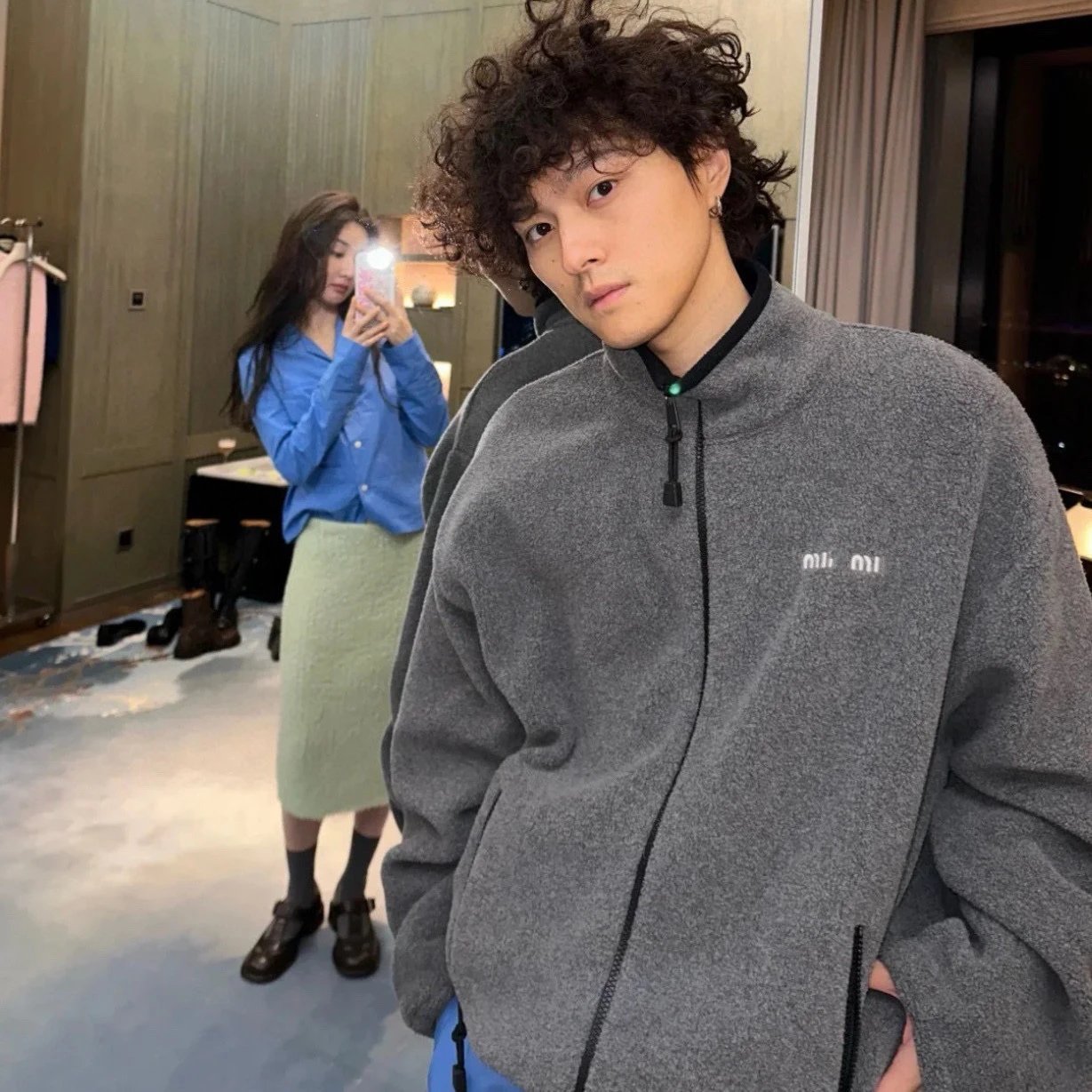 Miu Jackets Embroidered Logo Zip-Up Fleece Jacket image 2
