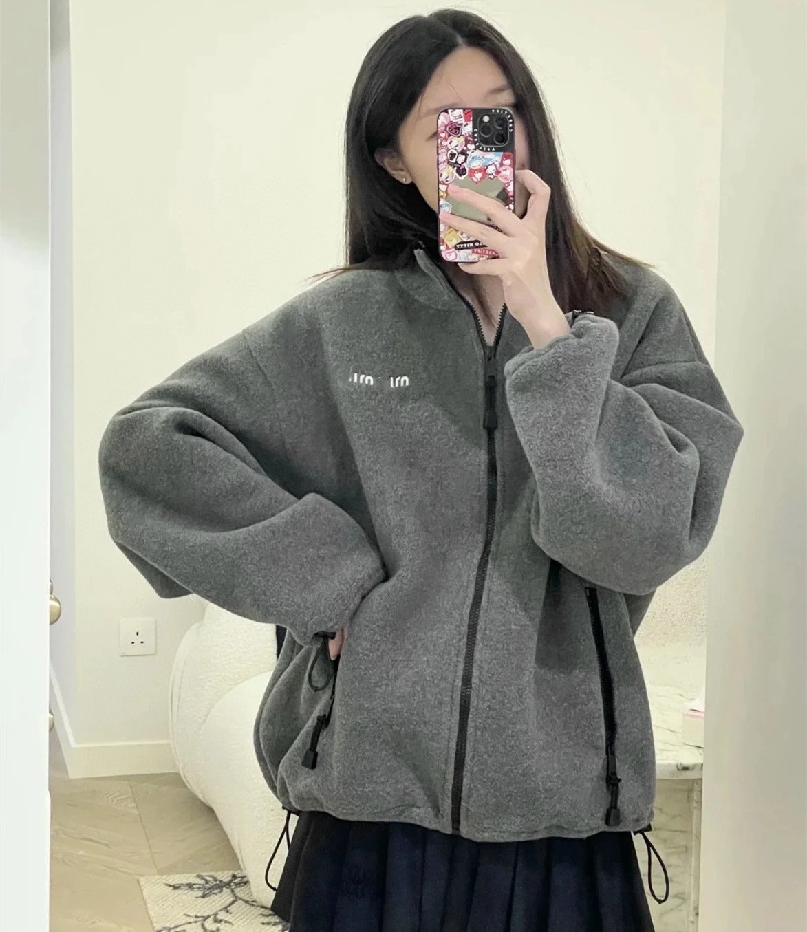 Miu Miu Fleece Zip-Up Jacket Gray Outerwear - 6