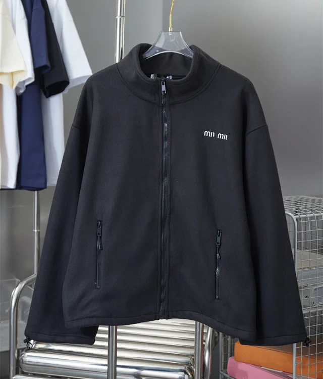 Miu Jackets Embroidered Logo Zip-Up Fleece Jacket product detail image 6