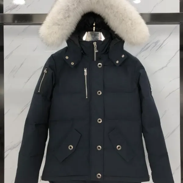 Moose Knuckles Parka Black with White Fur Trim and Pom-Poms Down Jacket - 3