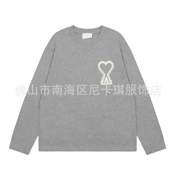 Ami Paris Heart Key Logo Long-Sleeve T-Shirt Gray - 1