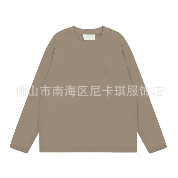 Ami Paris Heart Logo Long-Sleeve T-Shirt Beige - 1