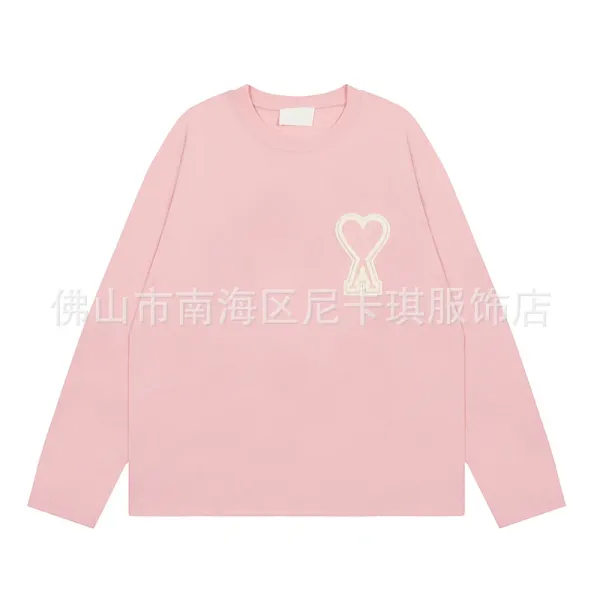 Design Heart-Embroidered Oversized Long-Sleeve T-Shirt Pink - 1