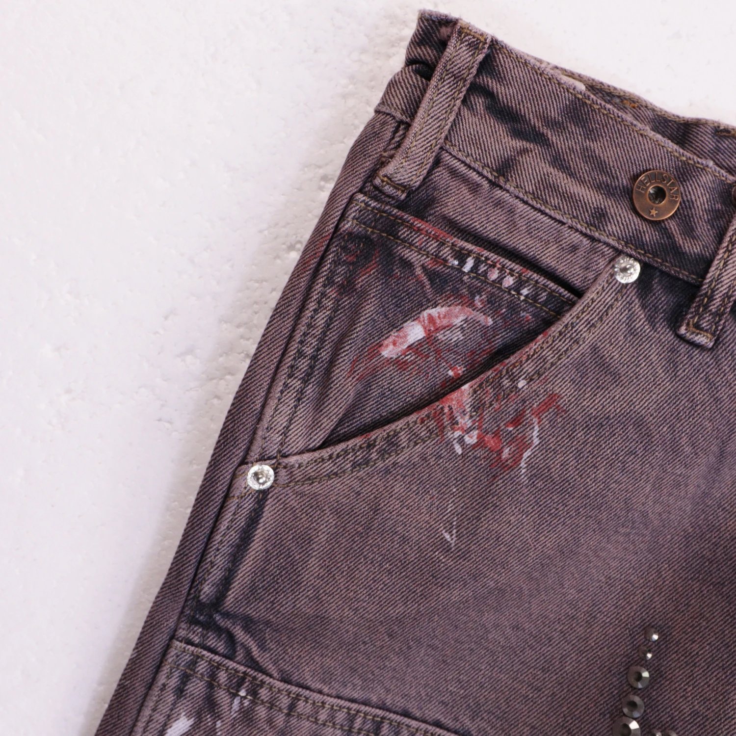 Design Distressed Denim Shorts with Crystal Embellishments Washed Blue Shorts - 5