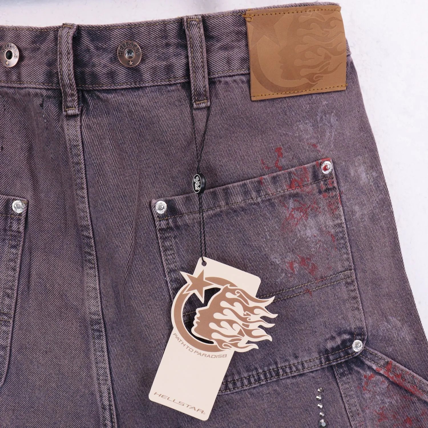 Design Distressed Denim Shorts with Crystal Embellishments Washed Blue Shorts - 11