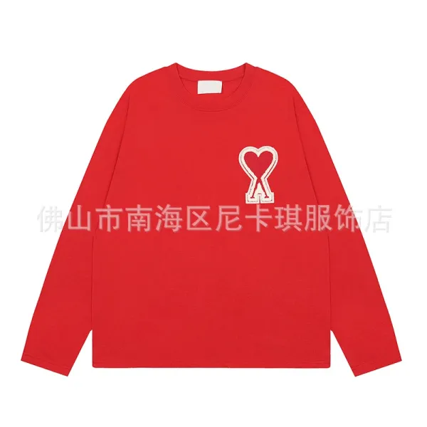 Ami Paris Heart Logo Long-Sleeve T-Shirt Red - 1