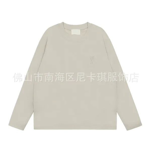 Ami Paris Heart Logo Beige Long-Sleeve T-Shirt - 1