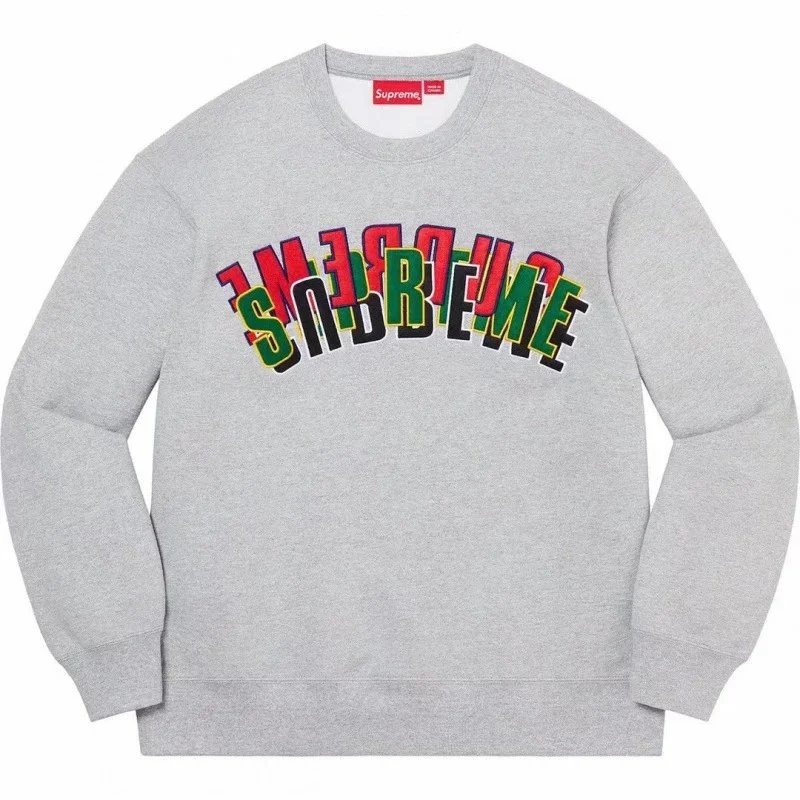 E528SS21 Supreme Stacked Crewneck color embroidery gray