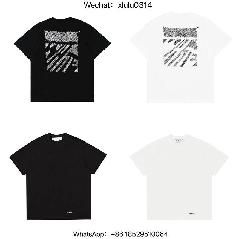 Ow素描刺绣短袖 黑色 白色