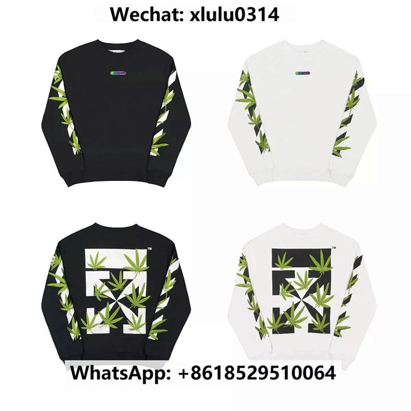 OW刺绣树叶圆领卫衣黑白