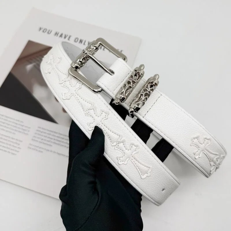 M2- Personalized Lychee Pattern White Cro New Style Belt for Men and Women, Artistic Youth Belt, Retro Fashion Vine Roller