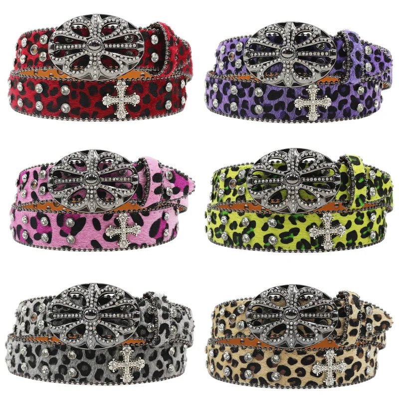 M15 Y2K American Retro Leopard Print Rhinestone Sexy Girl Style Designer Belt Niche Millennium Style Jeans Accessory Waistband