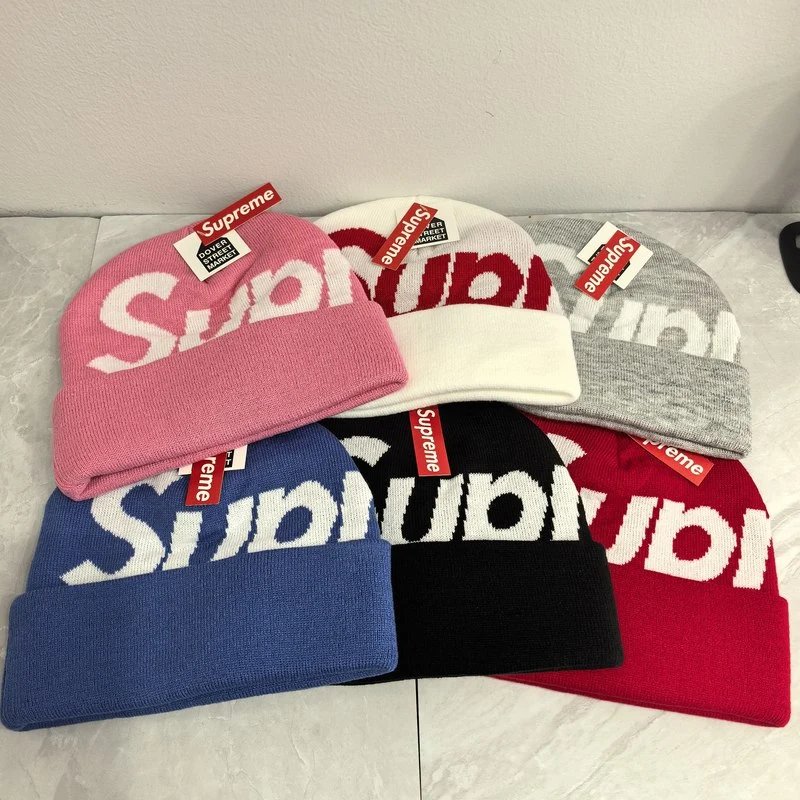 M10 American-Style Letter Jacquard Knit Beanie for Women & Men, Winter Warm Slouchy Cuff Beanie, Face-Slimming Ski Skull Cap