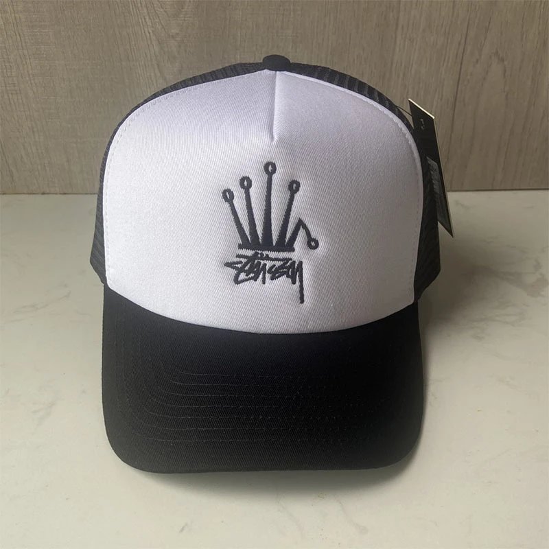 Unisex Curve Brim Baseball Cap Embroidered Mesh Back Adjustable Sun Protection Hat for Couples Streetwear