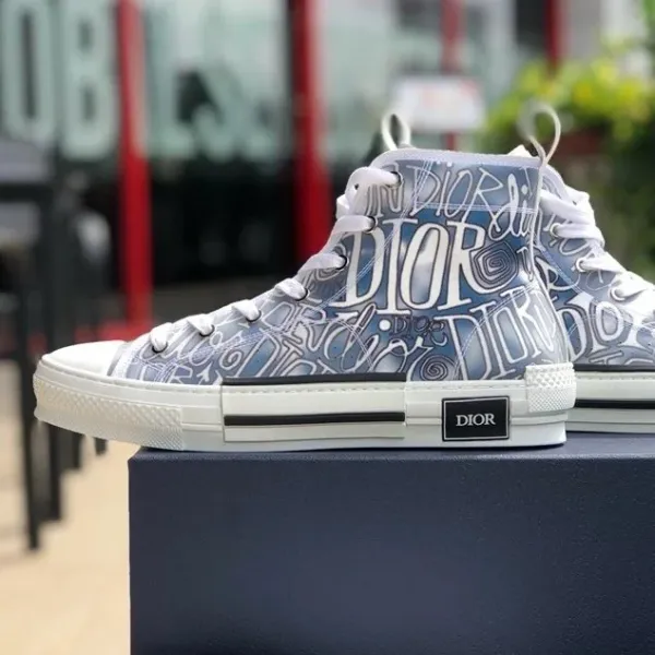 Dior B23 High-Top Sneakers Blue Multicolor Graffiti Print Sneakers - 1