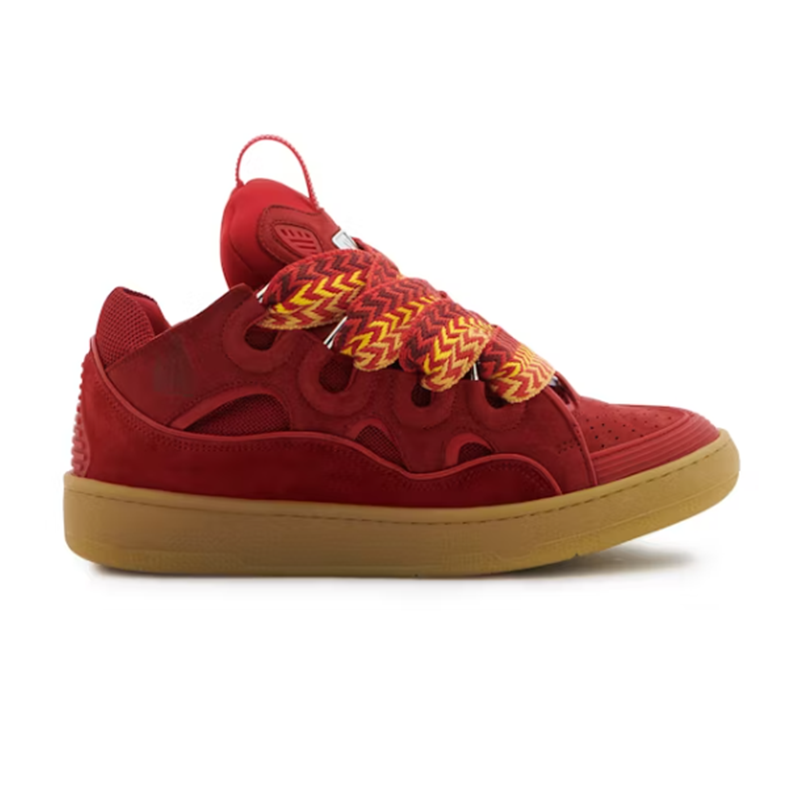 Lanvin Curb Leather Sneakers — Poppy Red