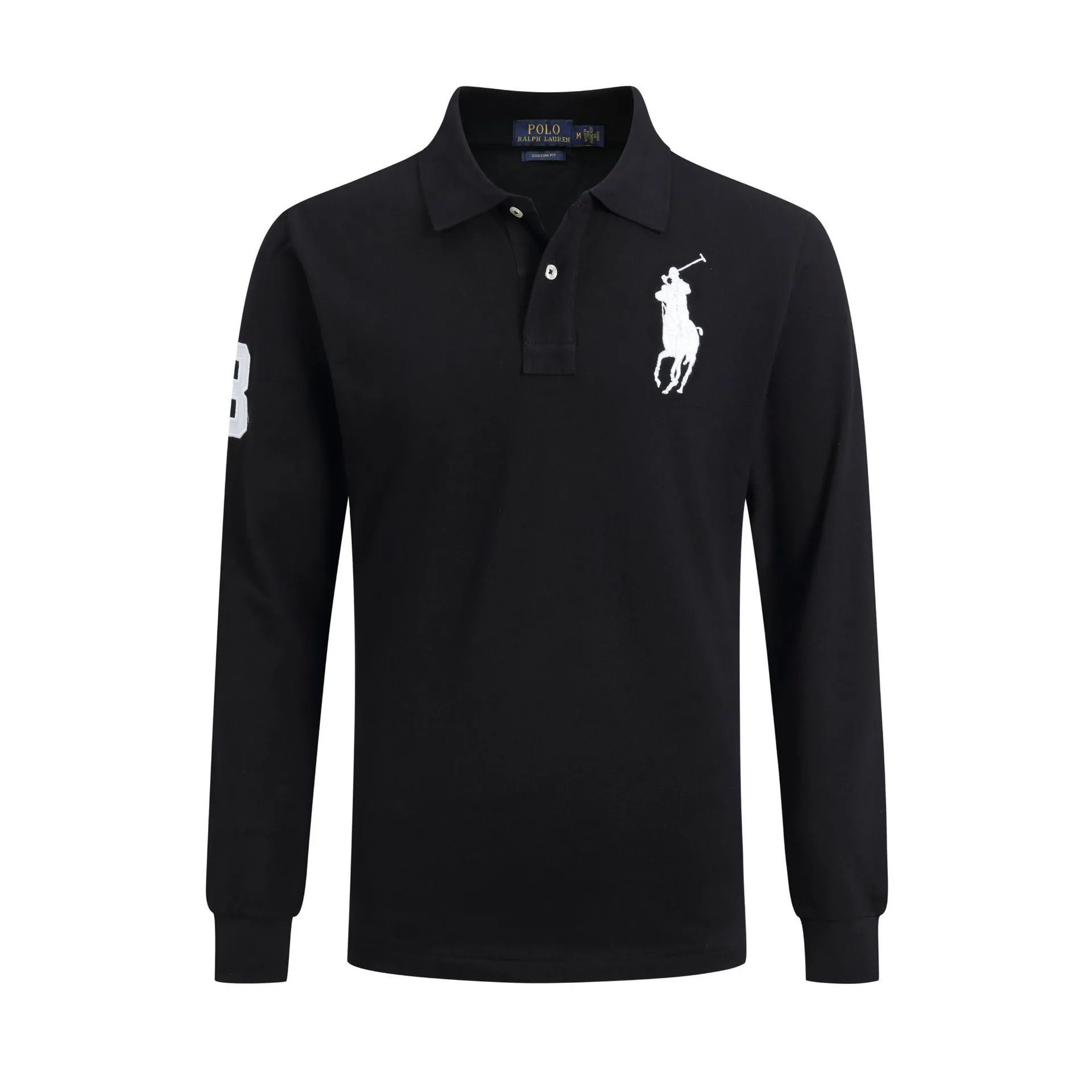 H-03 REP Spring/Autumn Thin-Style Large Polo Shirt for Men with Embroidery, Spread Collar, Long Sleeve, Loose Fit, Crew Neck, Kids Wear RL-Style