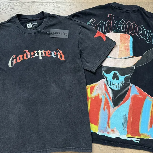 Godspeed Skull Cowboy Graphic T-Shirt Black - 1