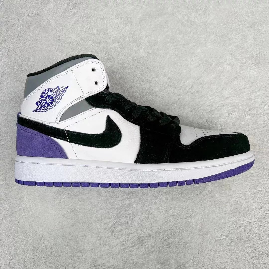 Jordan Sneakers Air 1 Mid — White, black, and purple